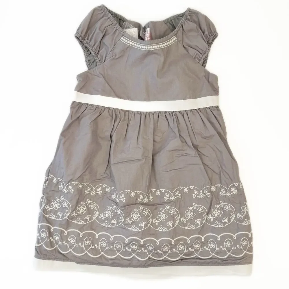 New Savannah Gray Embroidered Floral‎ Baby Doll Cotton Lined Dress Sz 3T Preppy